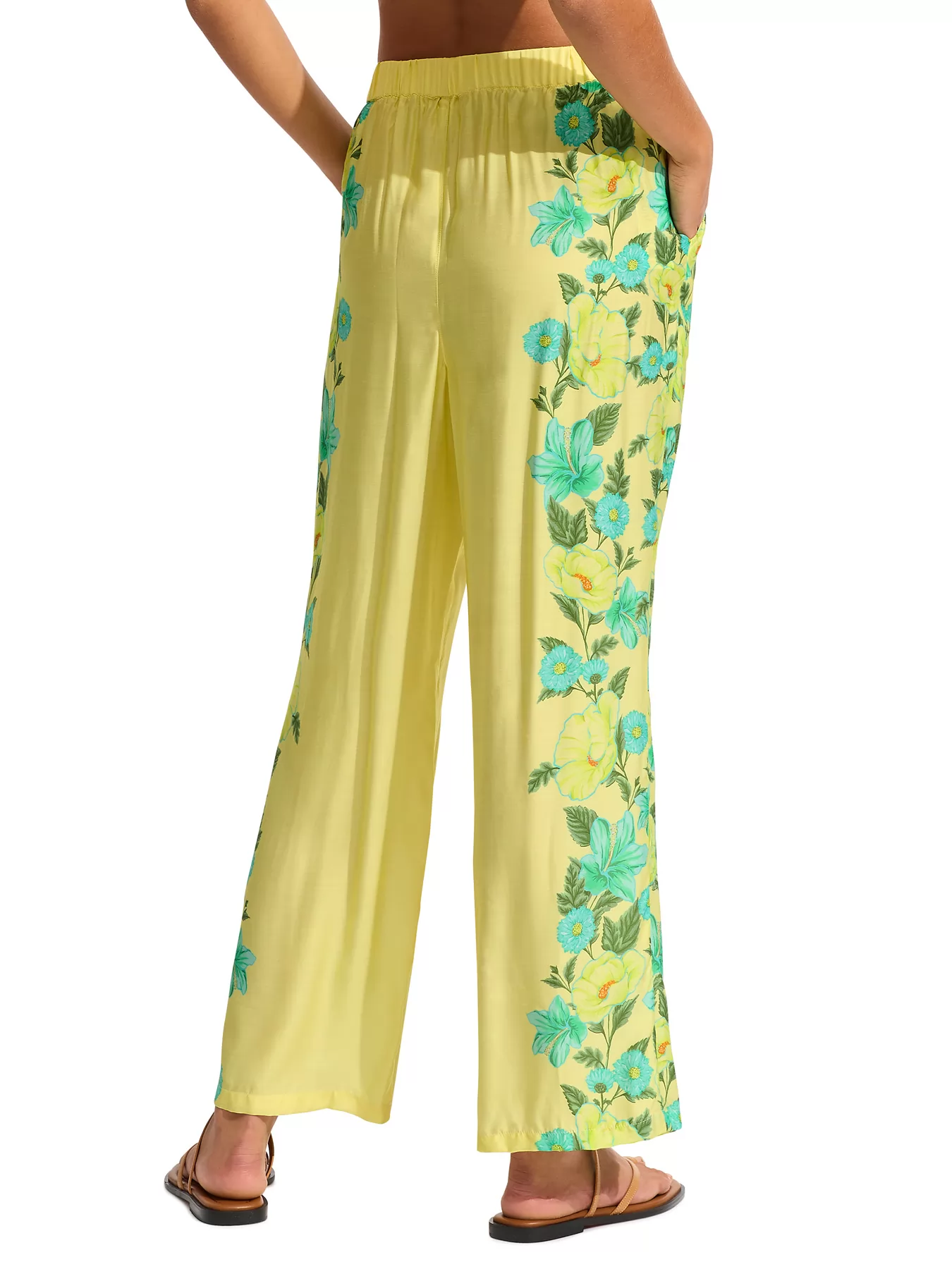 Niebieski, wielobarwny, zielony, żółty Jedwabne spodnie plażowe Seafolly Garden Party 55145-PA - zdjęcie 2