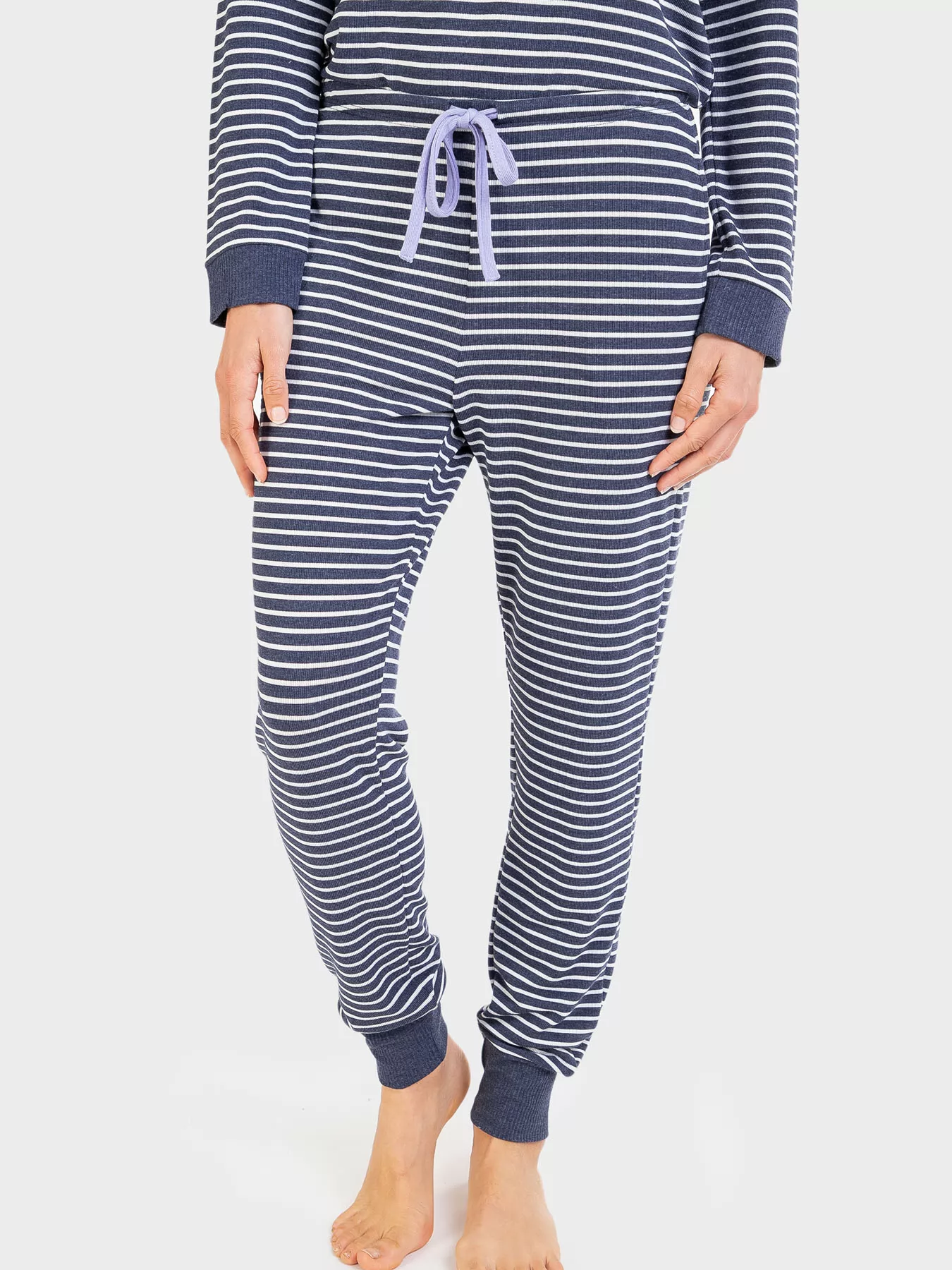 Biały, granatowy Spodnie damskie Massana 713203 - zdjęcie 1