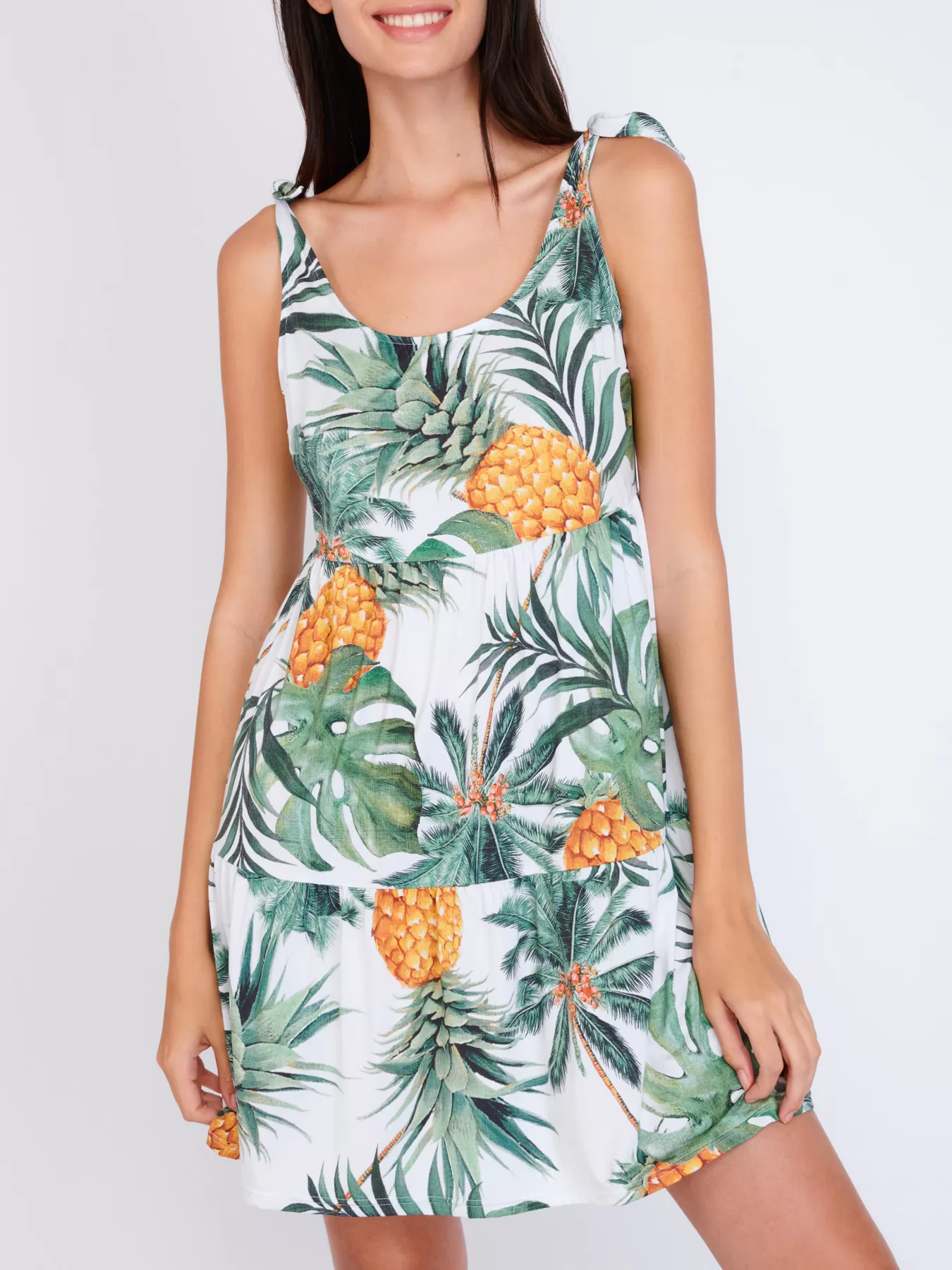 Biały, zielony, żółty Sukienka plażowa Banana Tobati Spring - zdjęcie 1