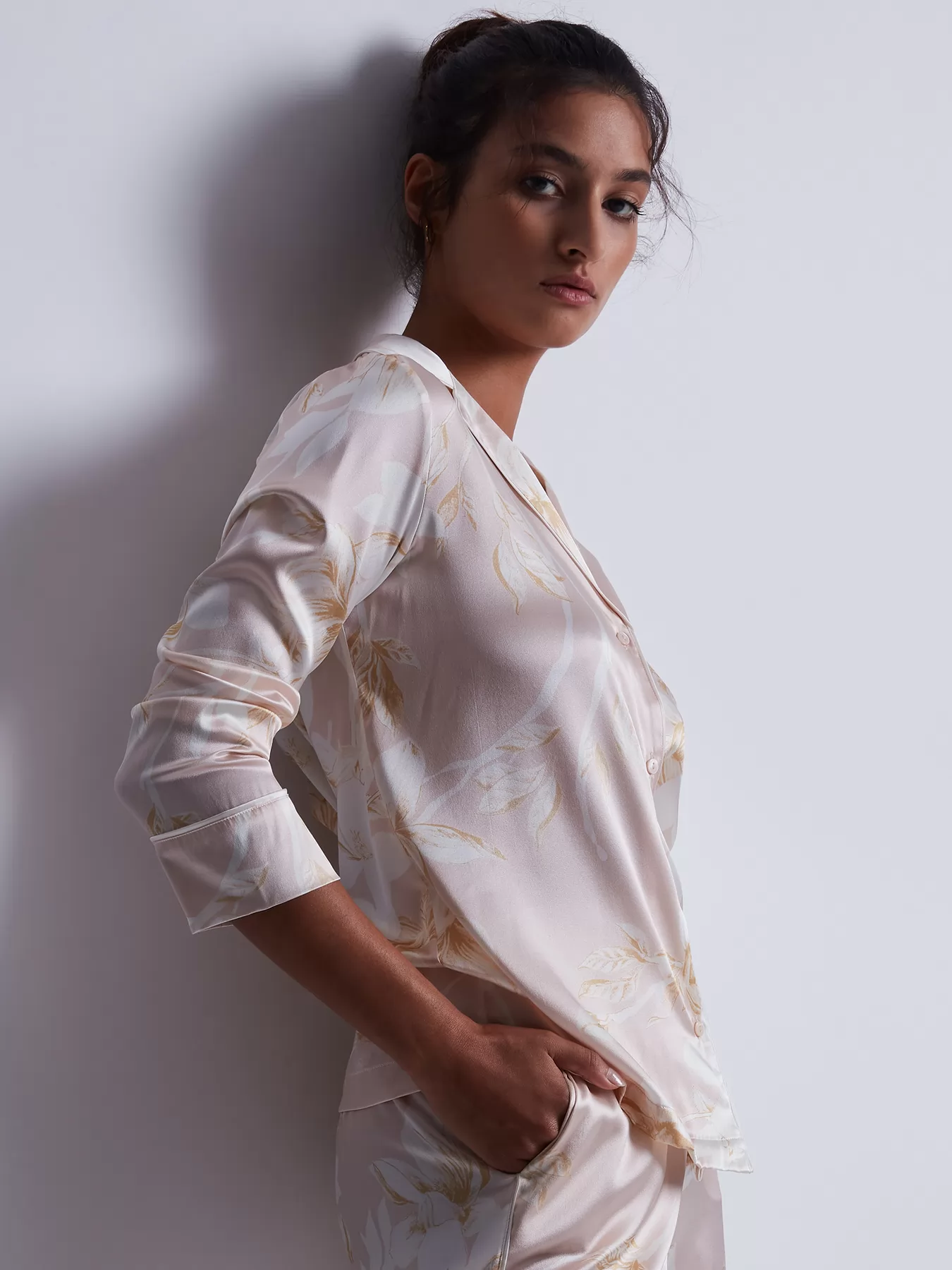 Biały, różowy Jedwabna koszulka nocna Aubade Silk By Night RT44 - zdjęcie 4