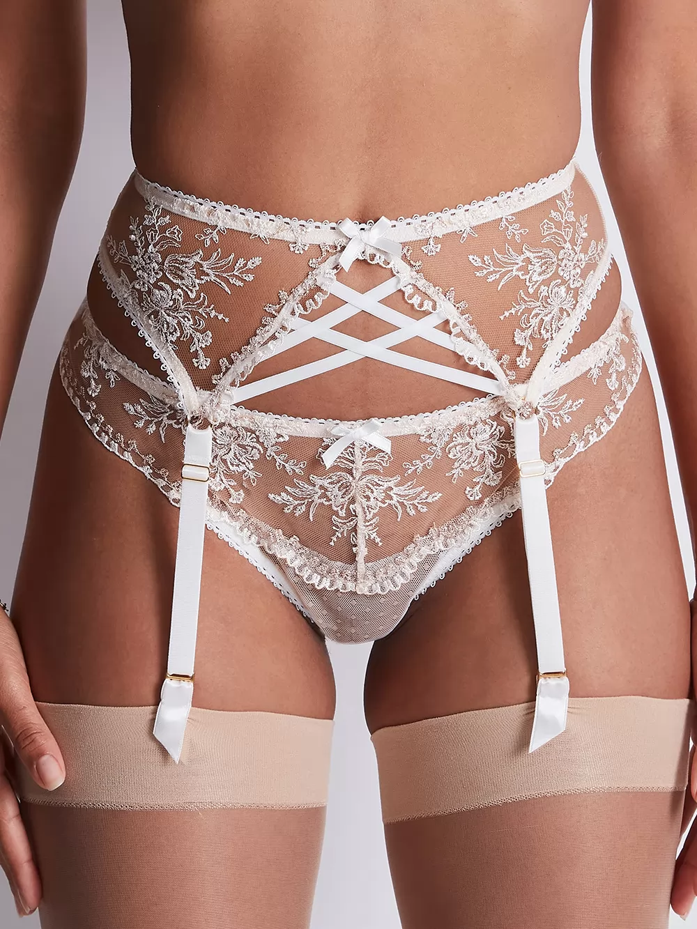 Beżowy, kremowy Pas do pończoch Aubade Tresor Infini ID50 - zdjęcie 1