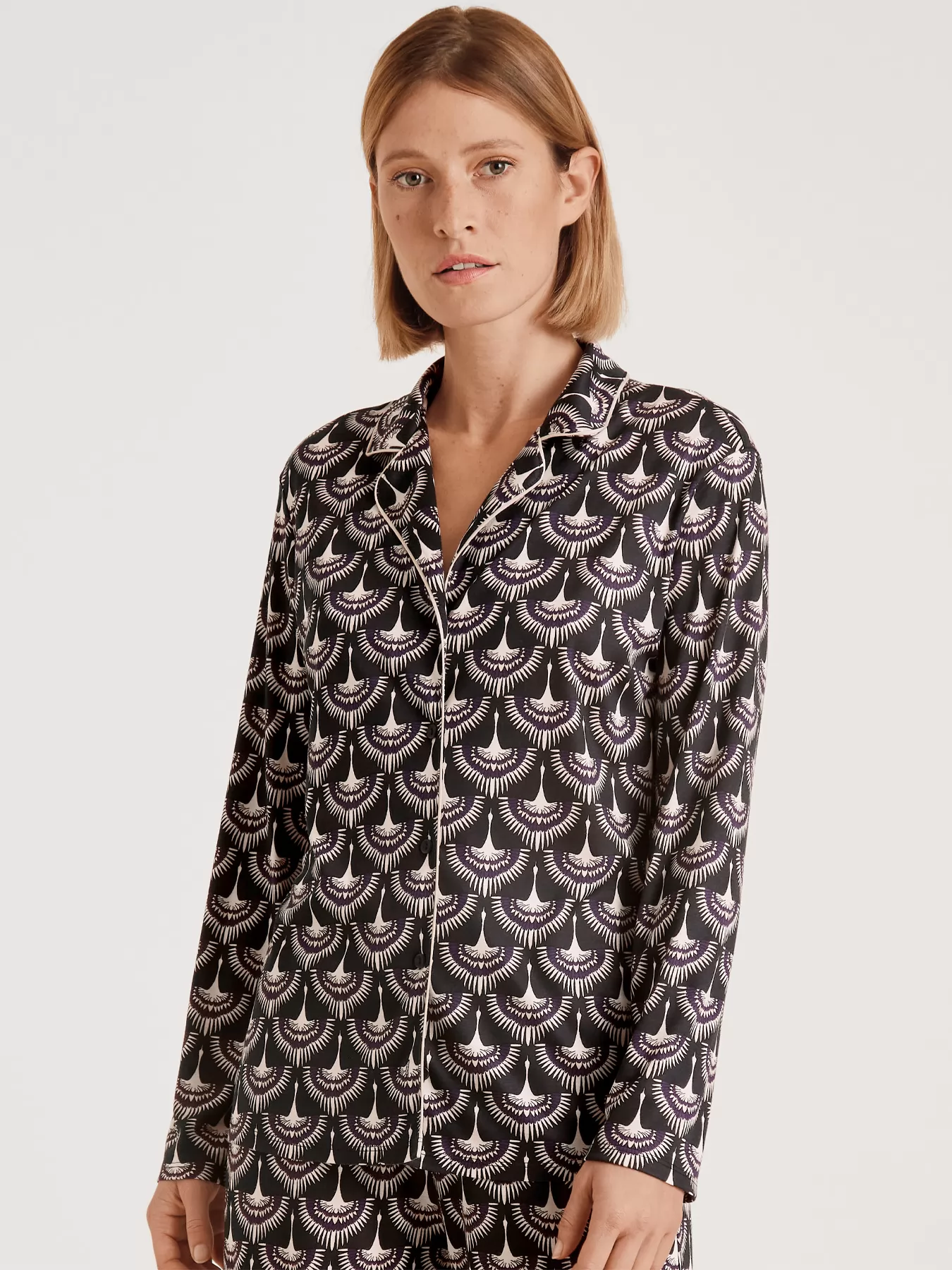 Beżowy, czarny Góra od jedwabnej piżamy Calida Favourites Seduction 15428 - zdjęcie 1