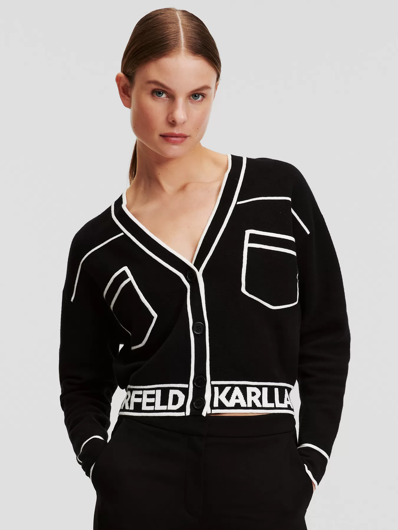 Czarno-biały, czarny Kardigan damski Karl Lagerfeld 231W2011 - zdjęcie 1