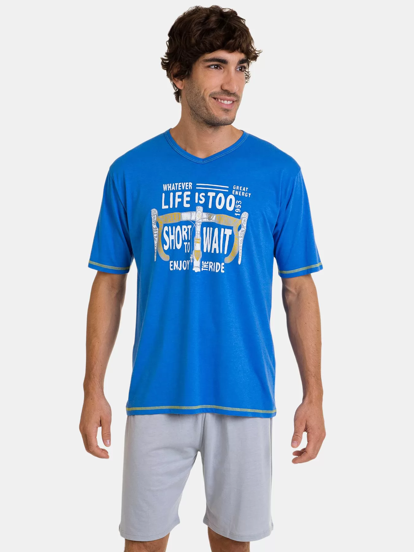 Niebieski, szary Piżama męska Massana 241318 - zdjęcie 1