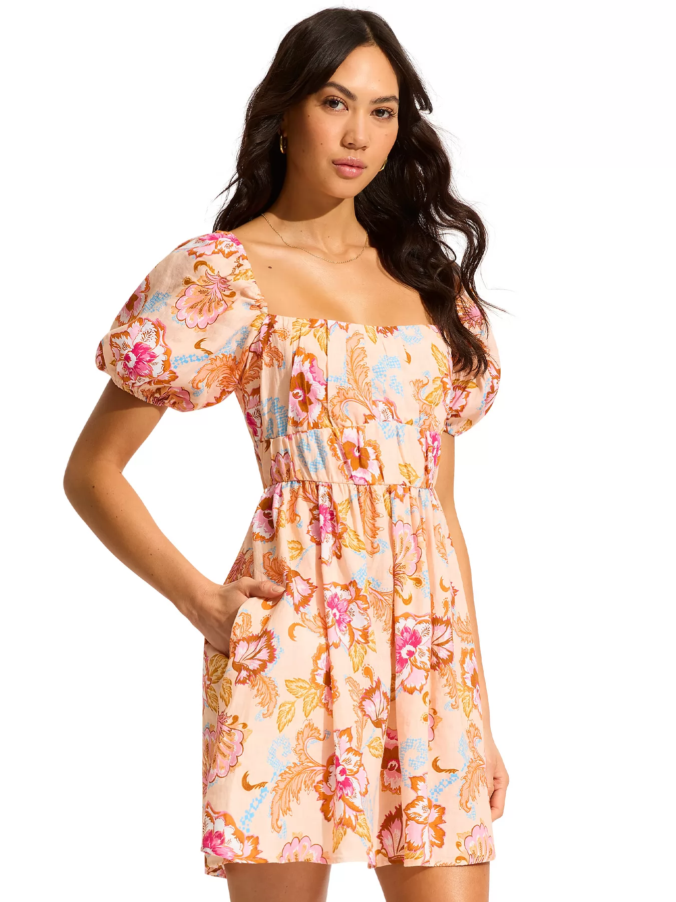 Pomarańczowy, różowy Sukienka plażowa Seafolly Spring Festival 55259-DR - zdjęcie 3