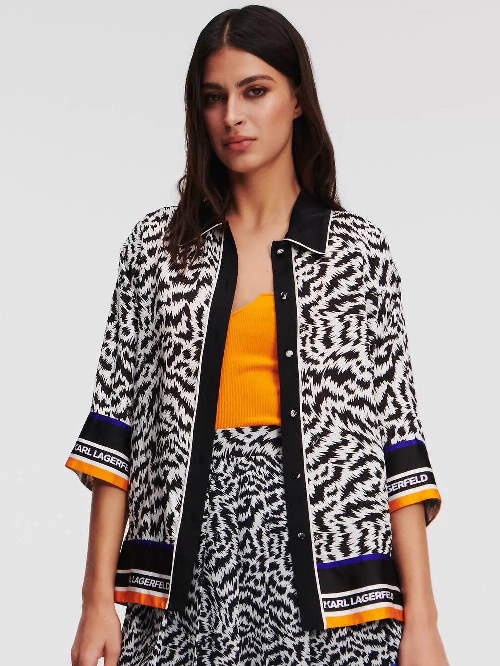 Biały, czarno-biały, czarny, pomarańczowy Koszula damska Karl Lagerfeld 241W1605 - zdjęcie 1