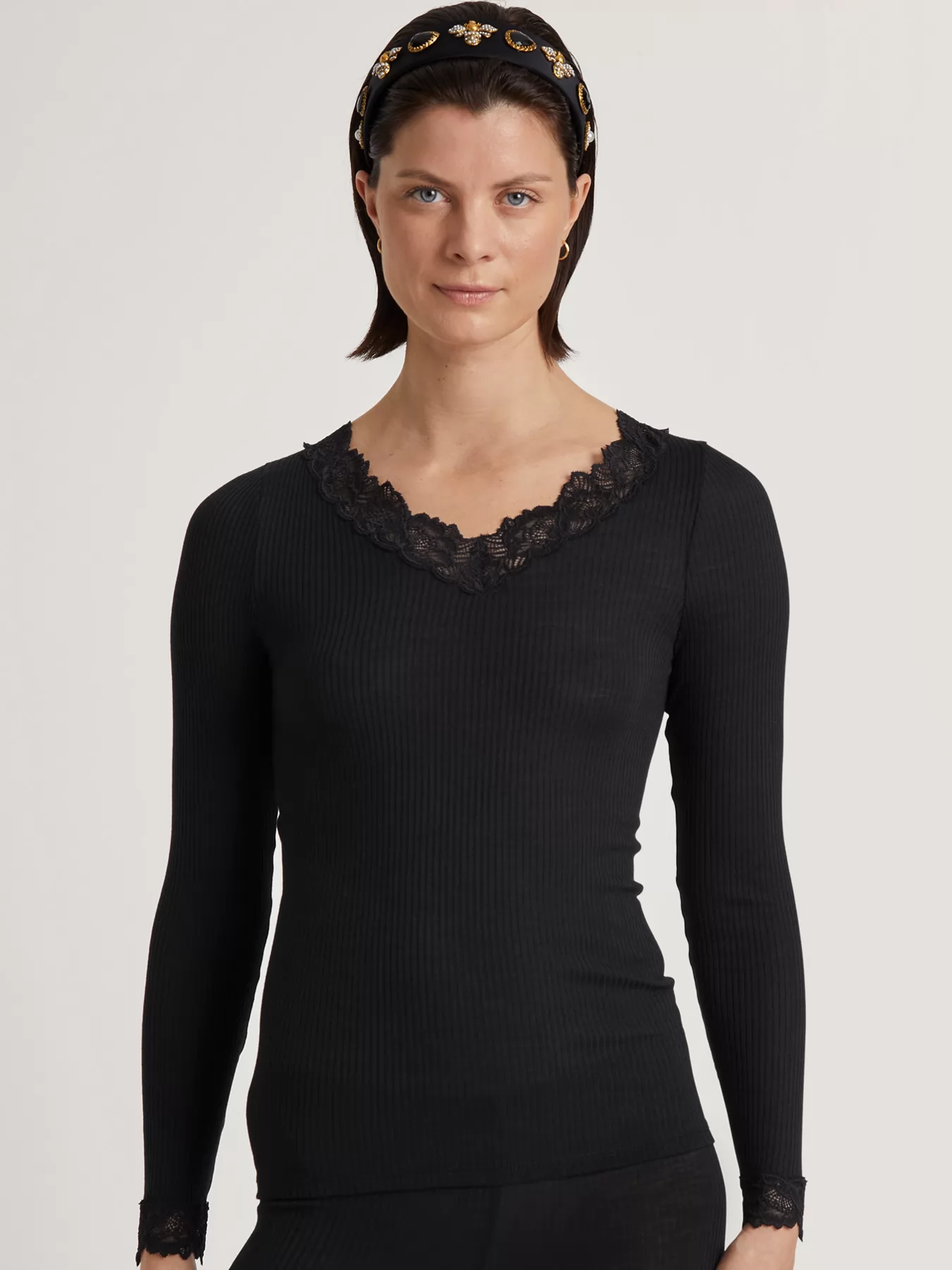 Czarny Jedwabna koszulka damska Calida Silky Wool Joy 15999 - zdjęcie 1