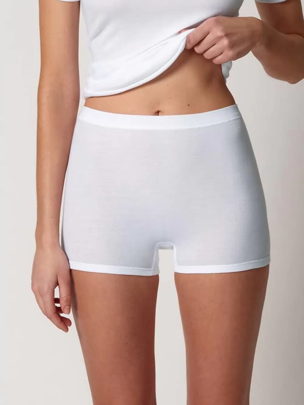 Biały Figi pełne damskie Huber Cotton Fine Rib 014988 - zdjęcie 1