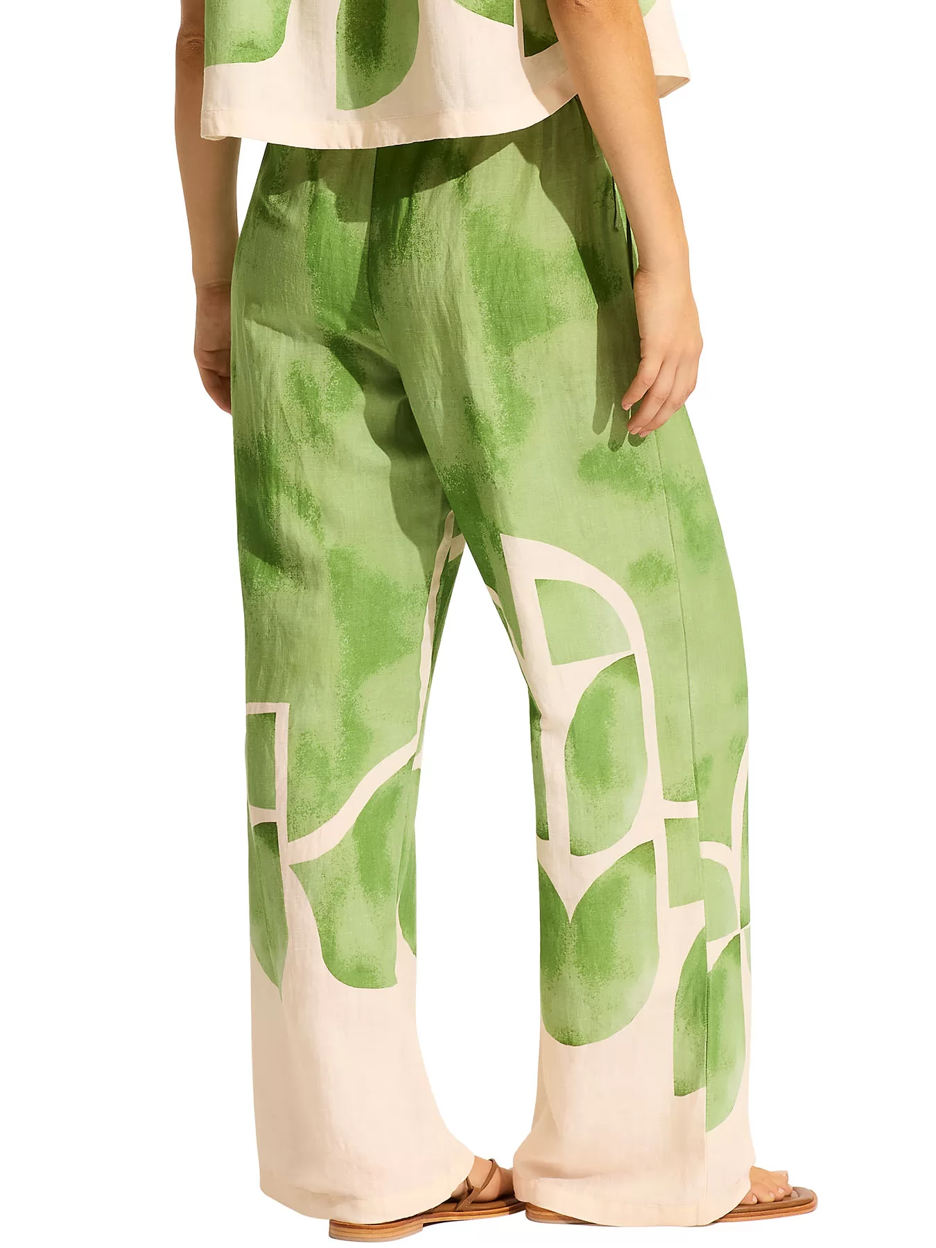 Kremowy, zielony Lniane spodnie plażowe Seafolly Sunray 55456-PA - zdjęcie 2