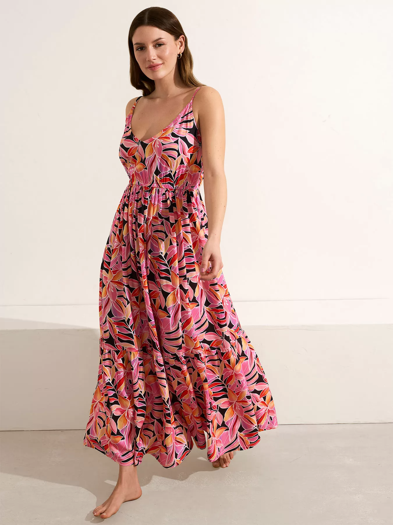 Różowy, wielobarwny Sukienka plażowa Selmark BM196 - zdjęcie 3