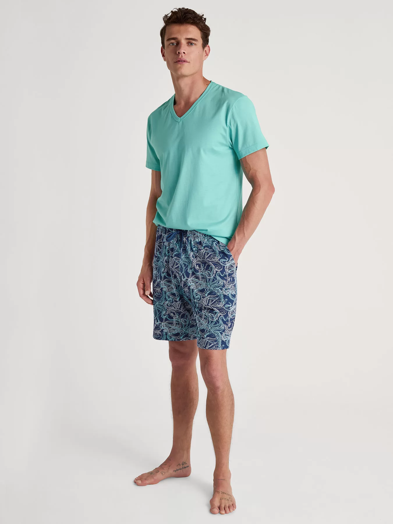 Niebieski Koszulka męska Calida RMX Sleep Time off 14188 - zdjęcie 3