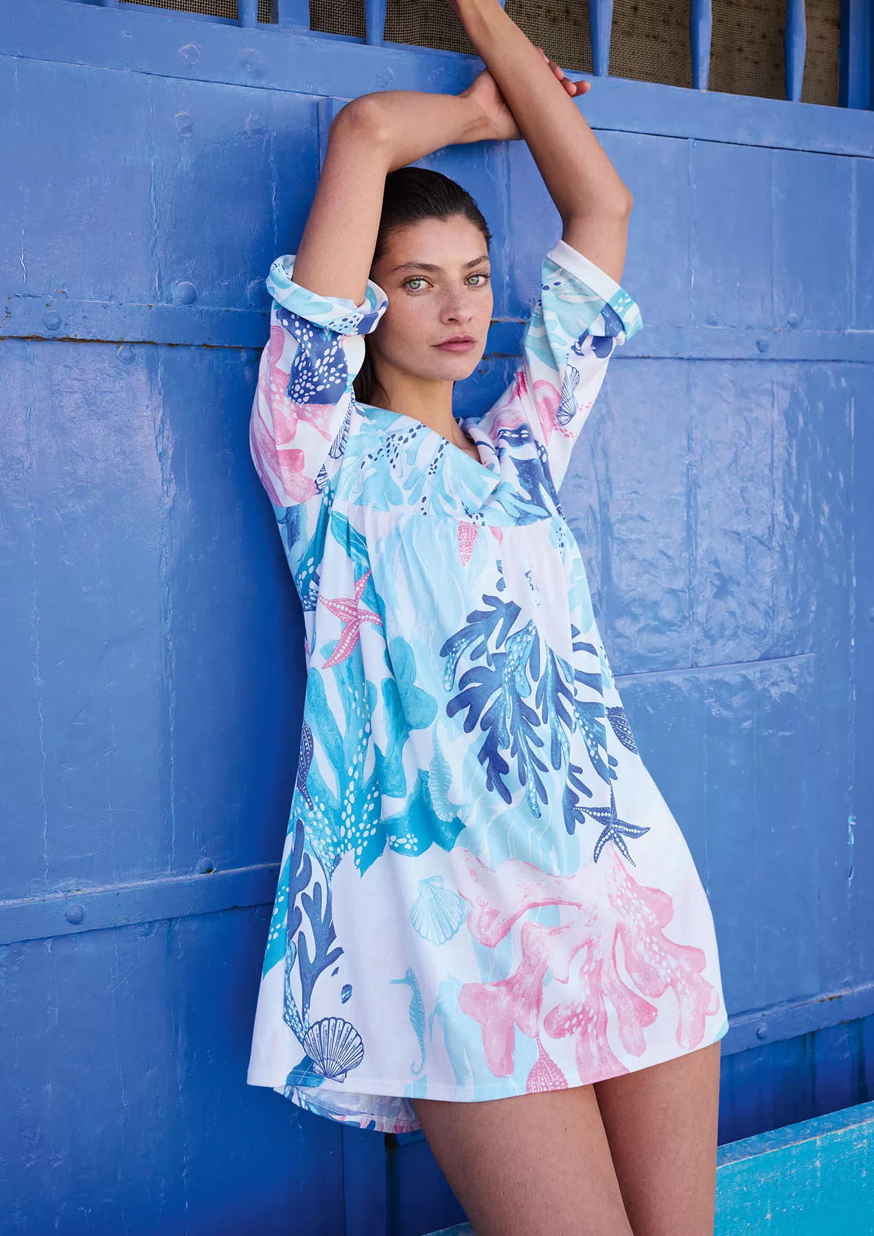 Niebieski, różowy, wielobarwny Koszula nocna Calida Favourites Coast 34229 - zdjęcie 3