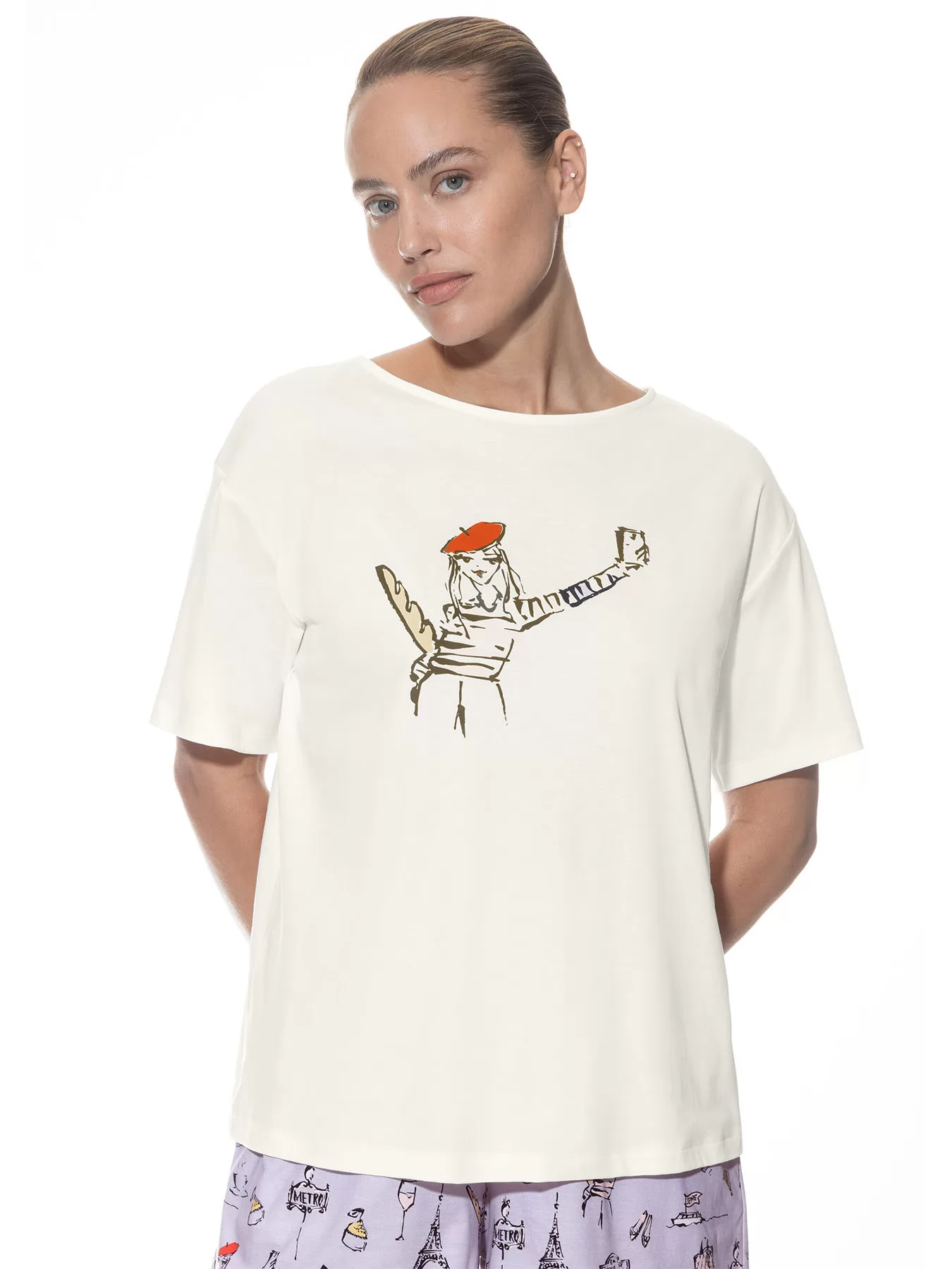 Kremowy Koszulka damska mey France Sensation 1210064 - zdjęcie 1