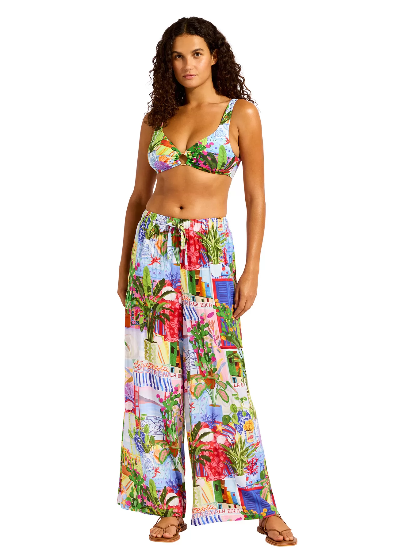 Niebieski, wielobarwny, zielony Spodnie plażowe Seafolly La Boca 55599-PA - zdjęcie 1