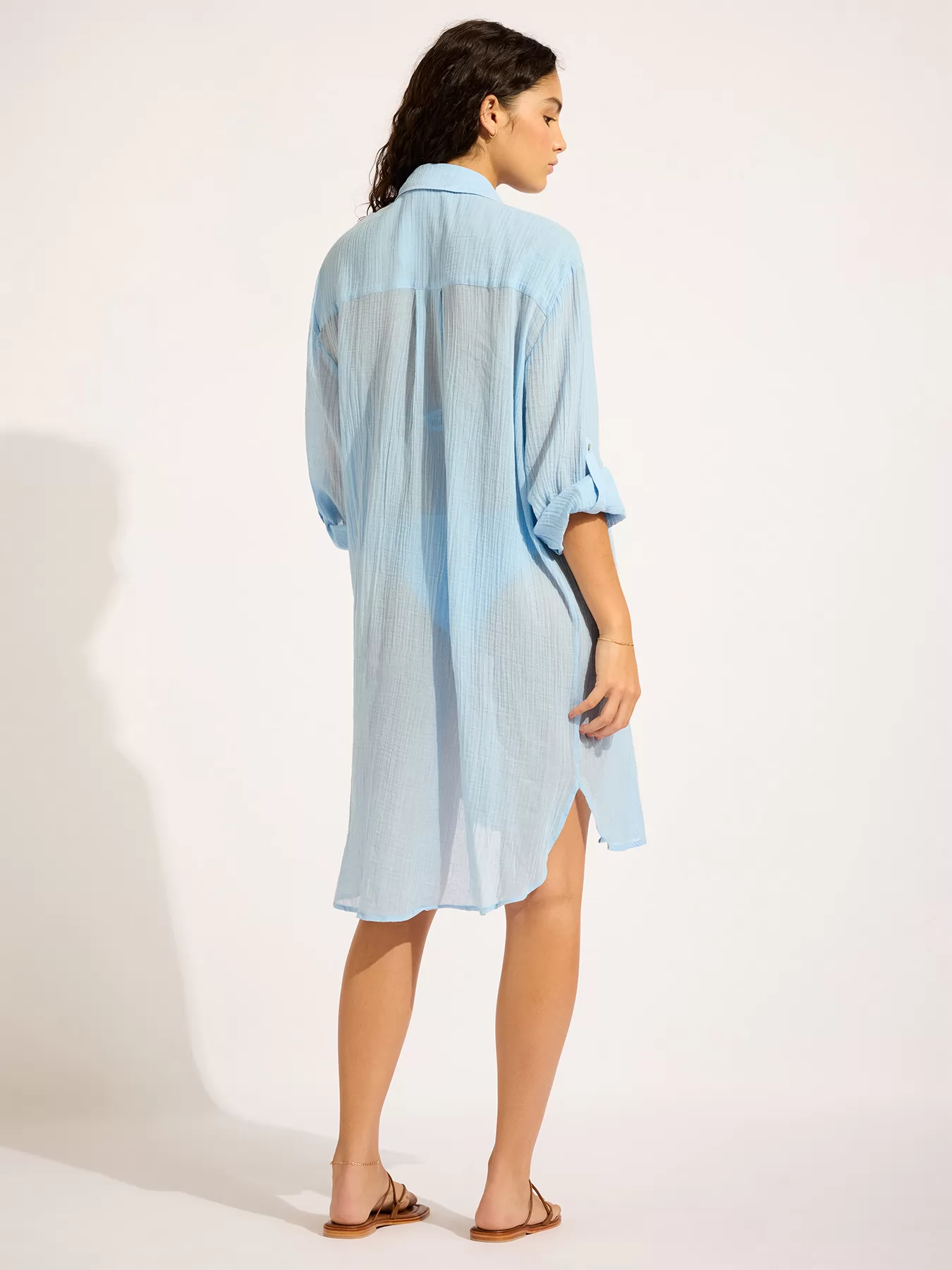 Niebieski Koszula plażowa Seafolly Beach Edit Crinkle Twill 55536-CU - zdjęcie 2