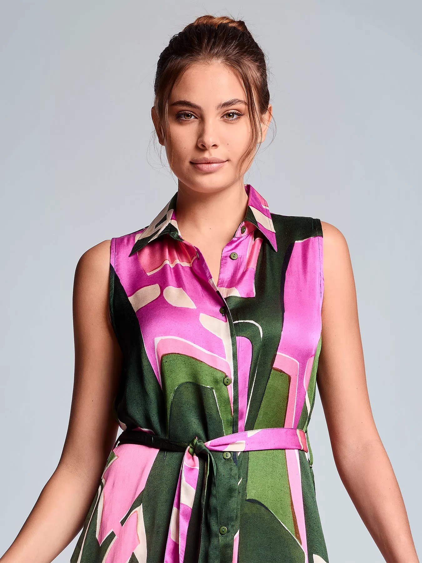 Różowy, wielobarwny, zielony Włoska sukienka Iconique Sleeveless 26-099 - zdjęcie 4