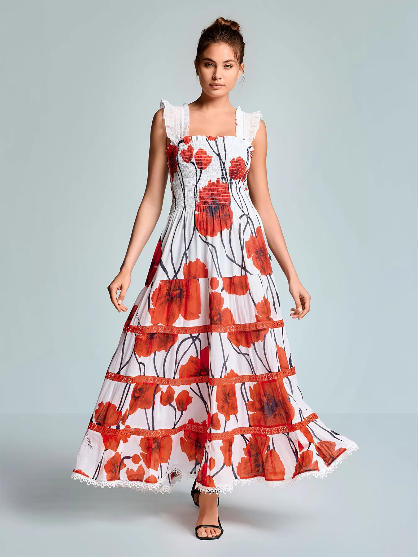 Biały, czerwony, wielobarwny Włoska sukienka Iconique Izmir 26-089 - zdjęcie 1