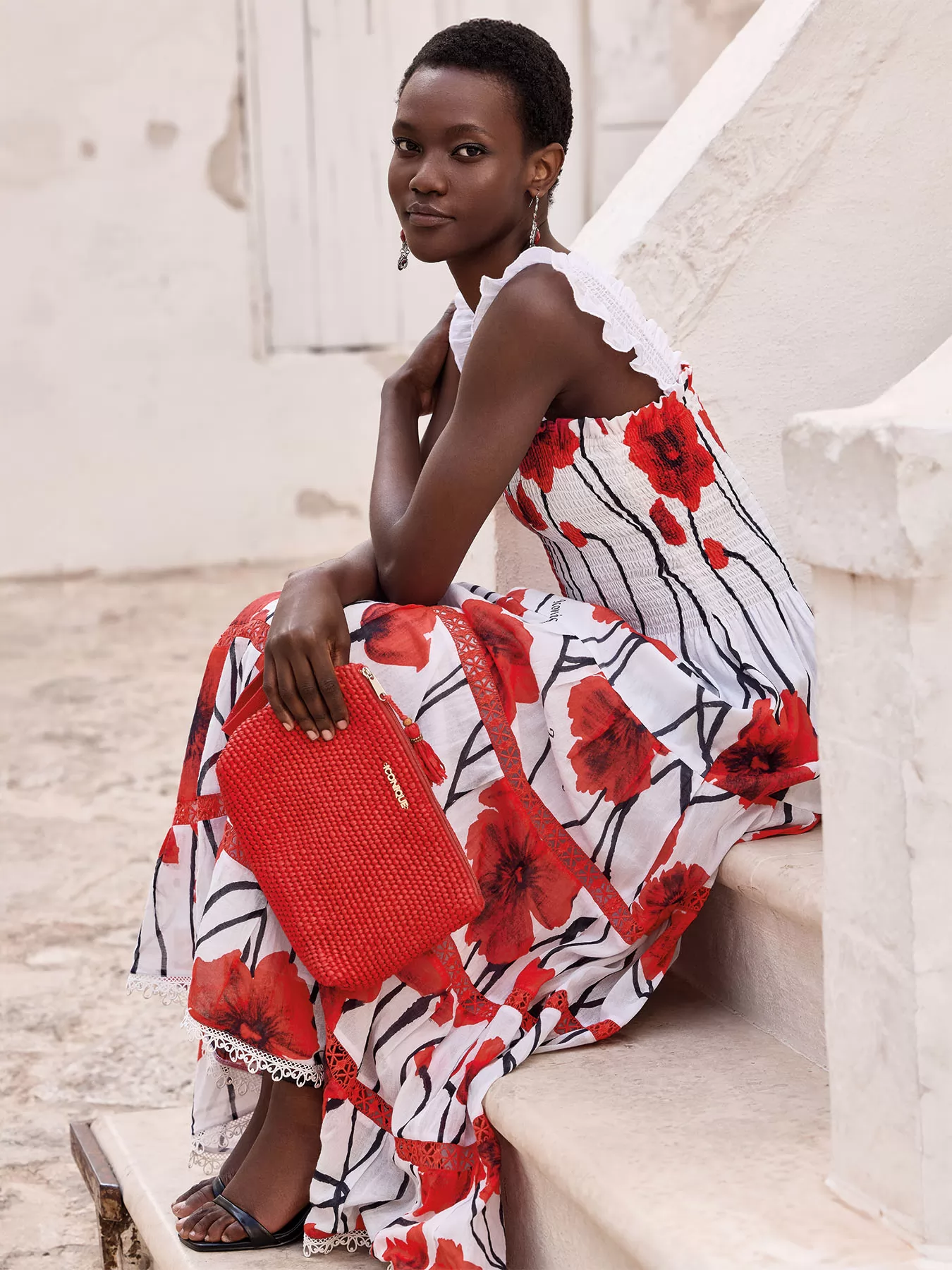 Biały, czerwony, wielobarwny Włoska sukienka Iconique Izmir 26-089 - zdjęcie 4