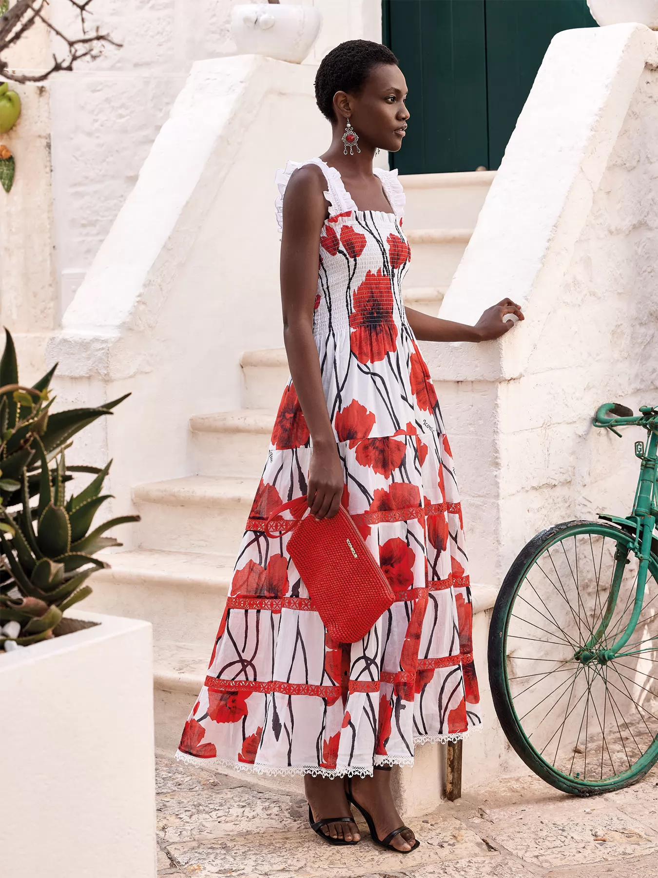 Biały, czerwony, wielobarwny Włoska sukienka Iconique Izmir 26-089 - zdjęcie 5