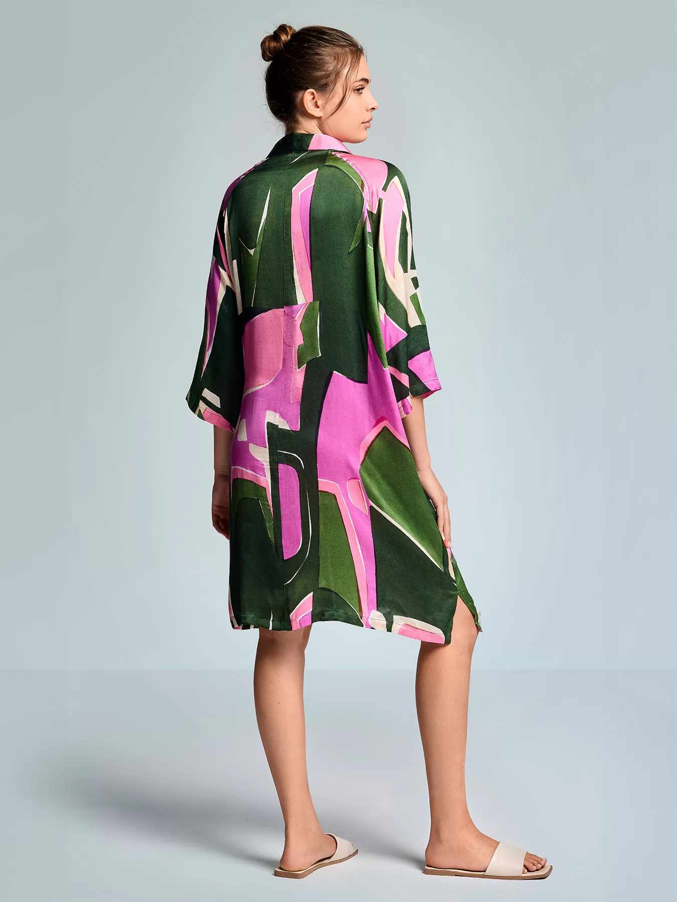 Różowy, wielobarwny, zielony Włoska sukienka Iconique Annabelle 26-098 - zdjęcie 2