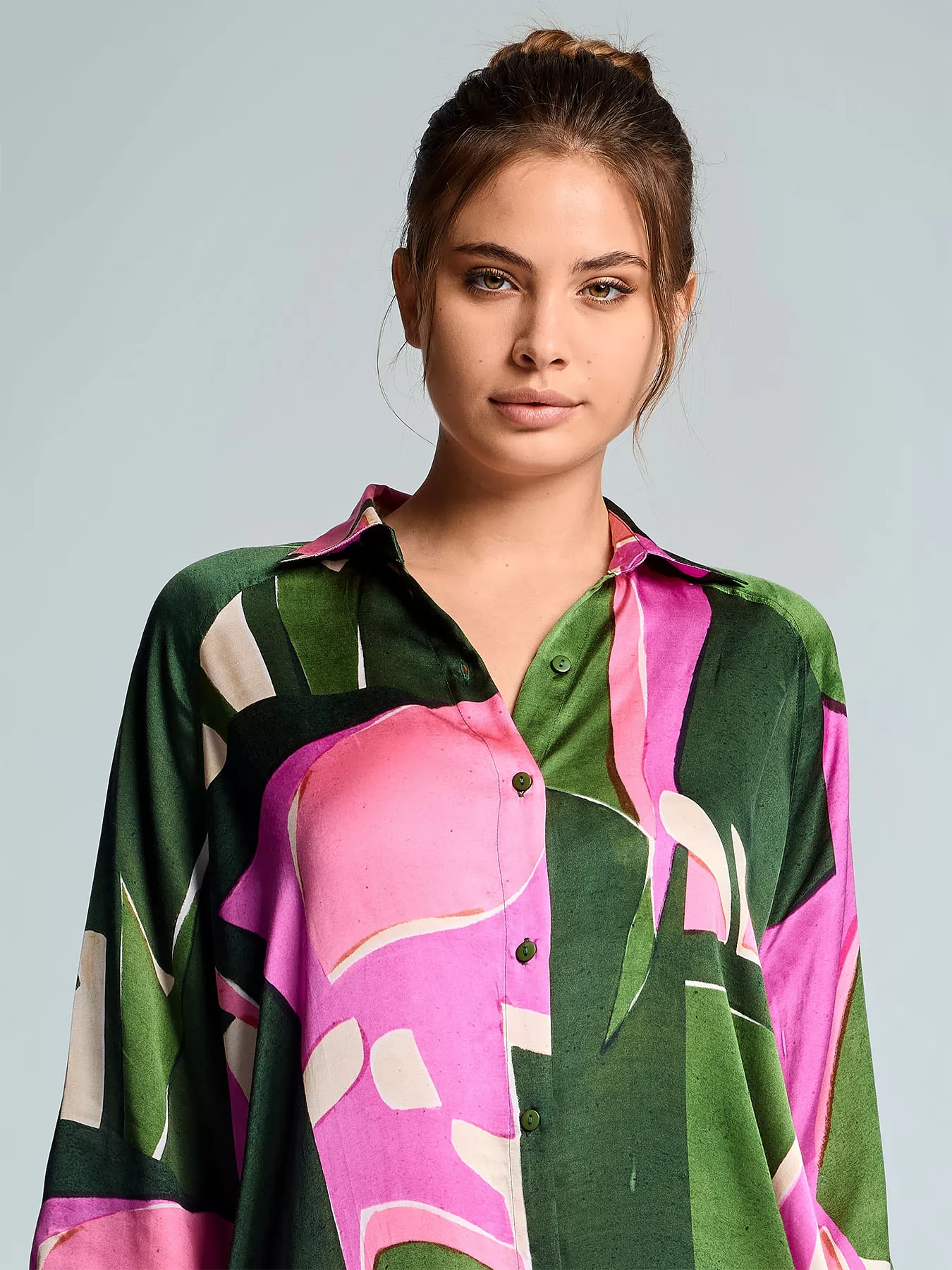 Różowy, wielobarwny, zielony Włoska sukienka Iconique Annabelle 26-098 - zdjęcie 3