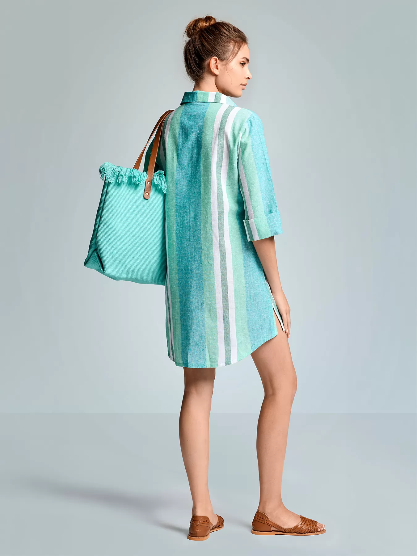 Niebieski, wielobarwny Włoska sukienka Iconique Eleanor 26-052 - zdjęcie 2