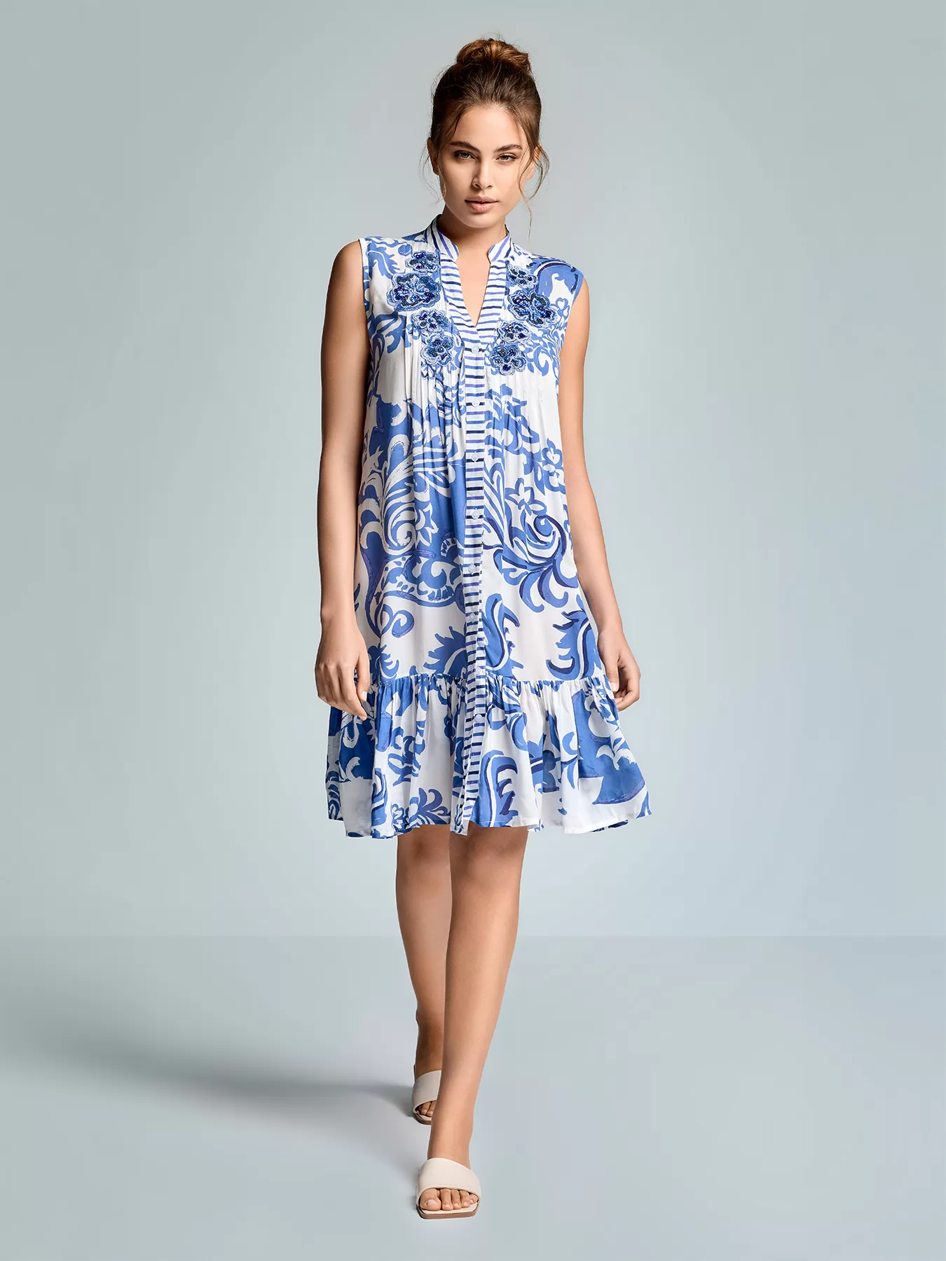 Biały, niebieski Włoska sukienka Iconique Daphne 26-036 - zdjęcie 1