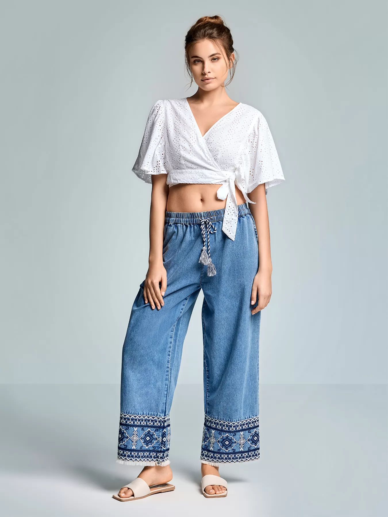 Niebieski Spodnie materiałowe Iconique Palazzo 26-028 - zdjęcie 1