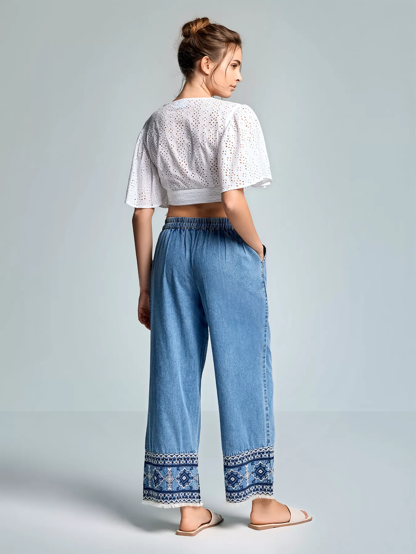 Niebieski Spodnie materiałowe Iconique Palazzo 26-028 - zdjęcie 2