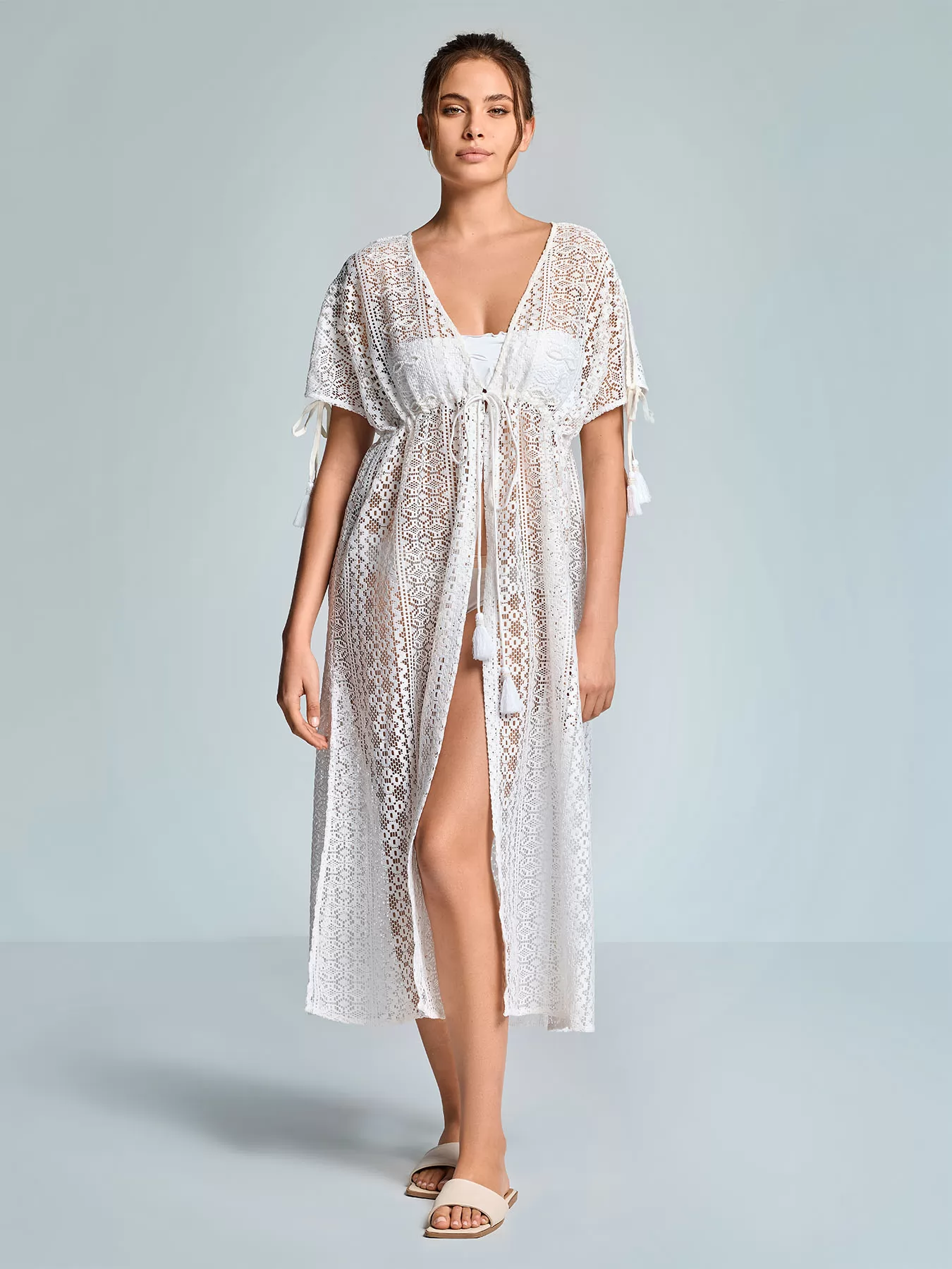 Biały Ażurowa tunika plażowa Iconique Temptation 26-119 - zdjęcie 1