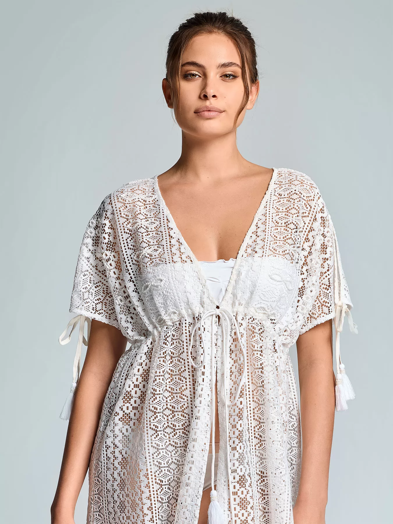 Biały Ażurowa tunika plażowa Iconique Temptation 26-119 - zdjęcie 3