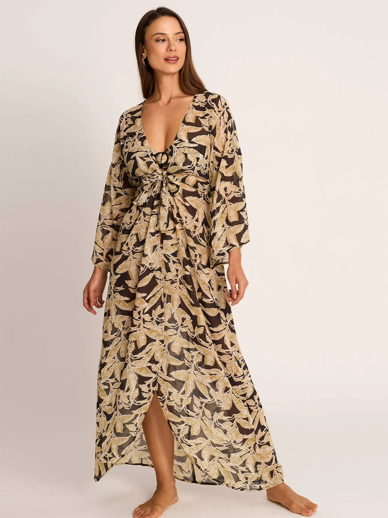 Czarny, złoty Kimono plażowe Selmark BO397 - zdjęcie 1