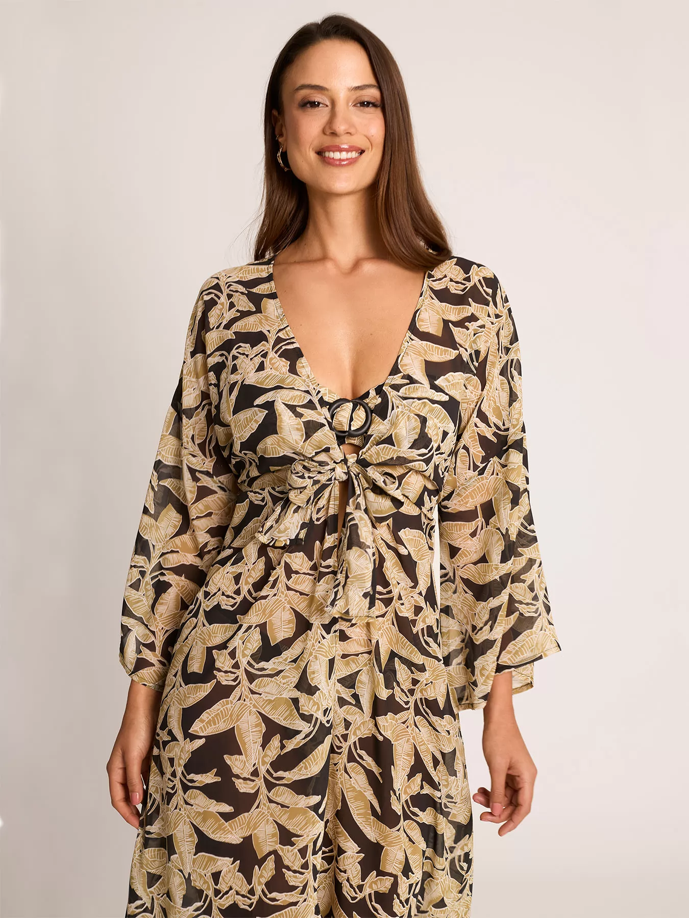 Czarny, złoty Kimono plażowe Selmark BO397 - zdjęcie 4