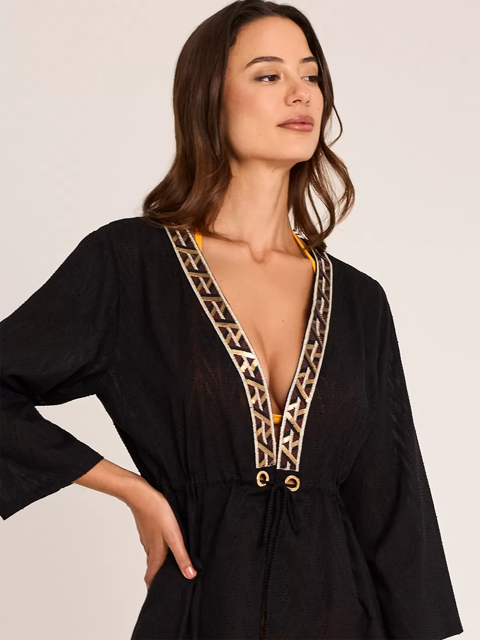 Czarny Kimono plażowe Selmark BO297 - zdjęcie 3