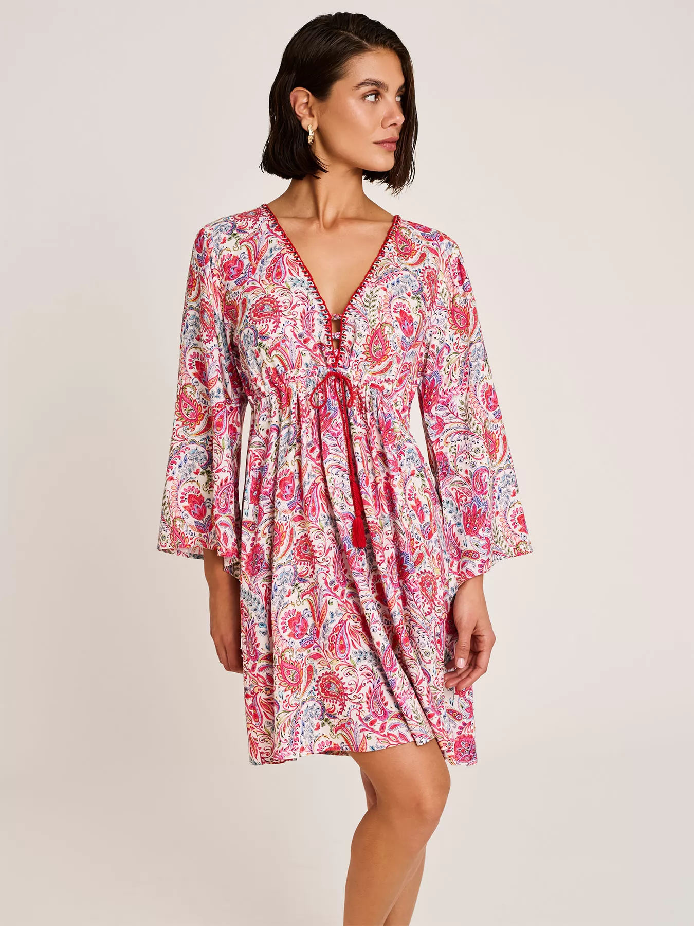 Czerwony, wielobarwny Sukienka plażowa Selmark BP198 - zdjęcie 1