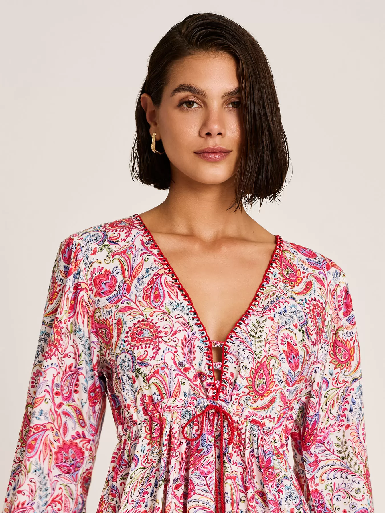 Czerwony, wielobarwny Sukienka plażowa Selmark BP198 - zdjęcie 3