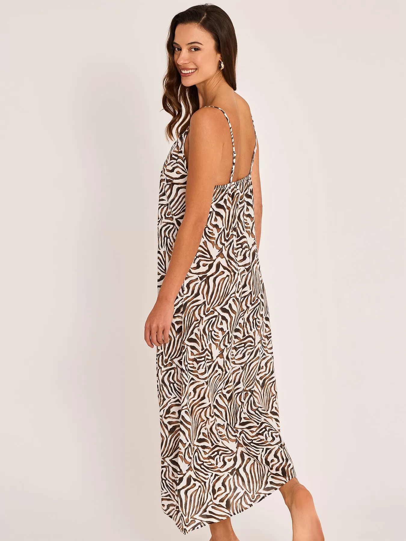 Brązowy, kremowy Sukienka plażowa Selmark BN795 - zdjęcie 2