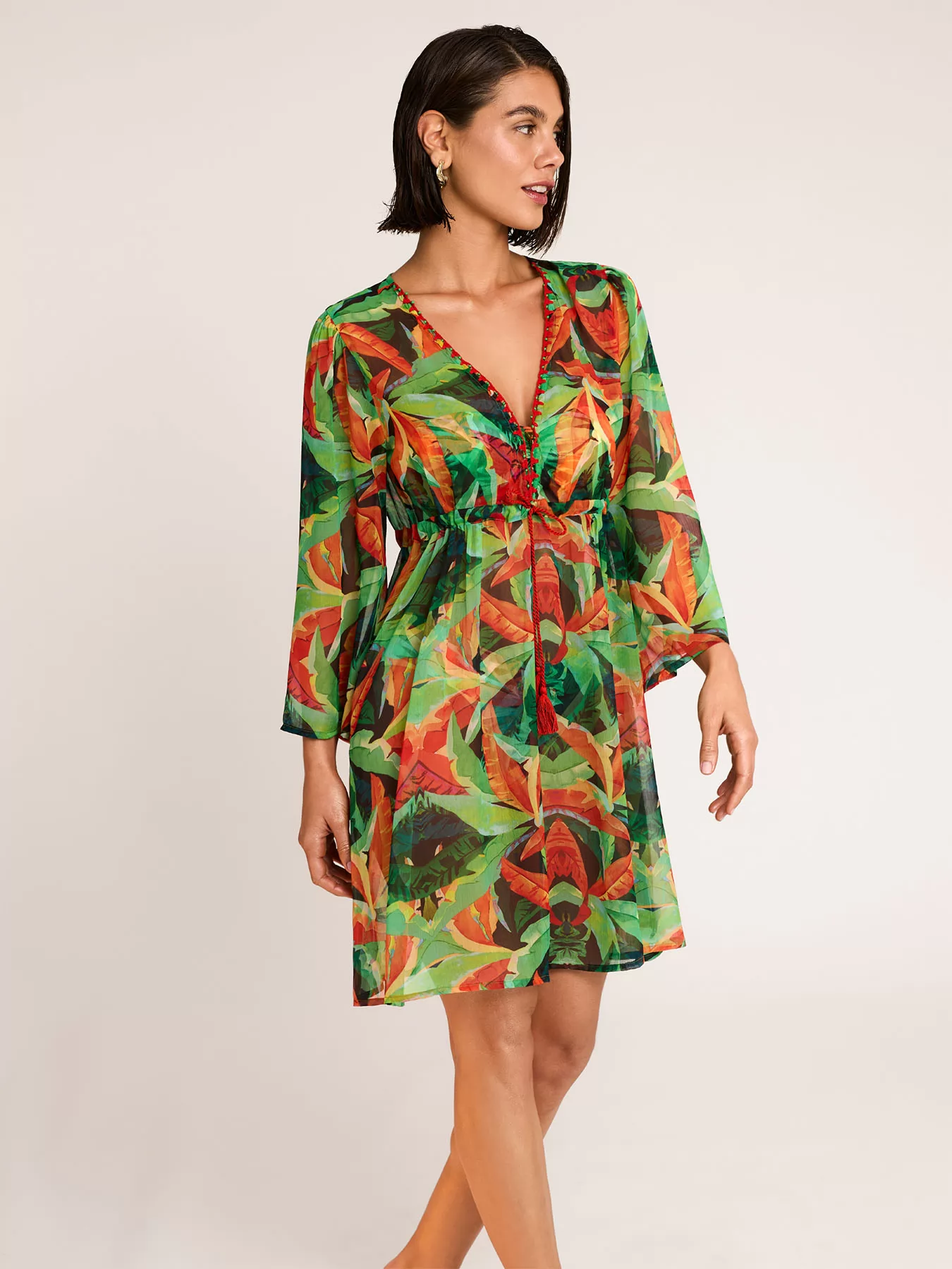 Czerwony, wielobarwny, zielony Sukienka plażowa Selmark BN698 - zdjęcie 1