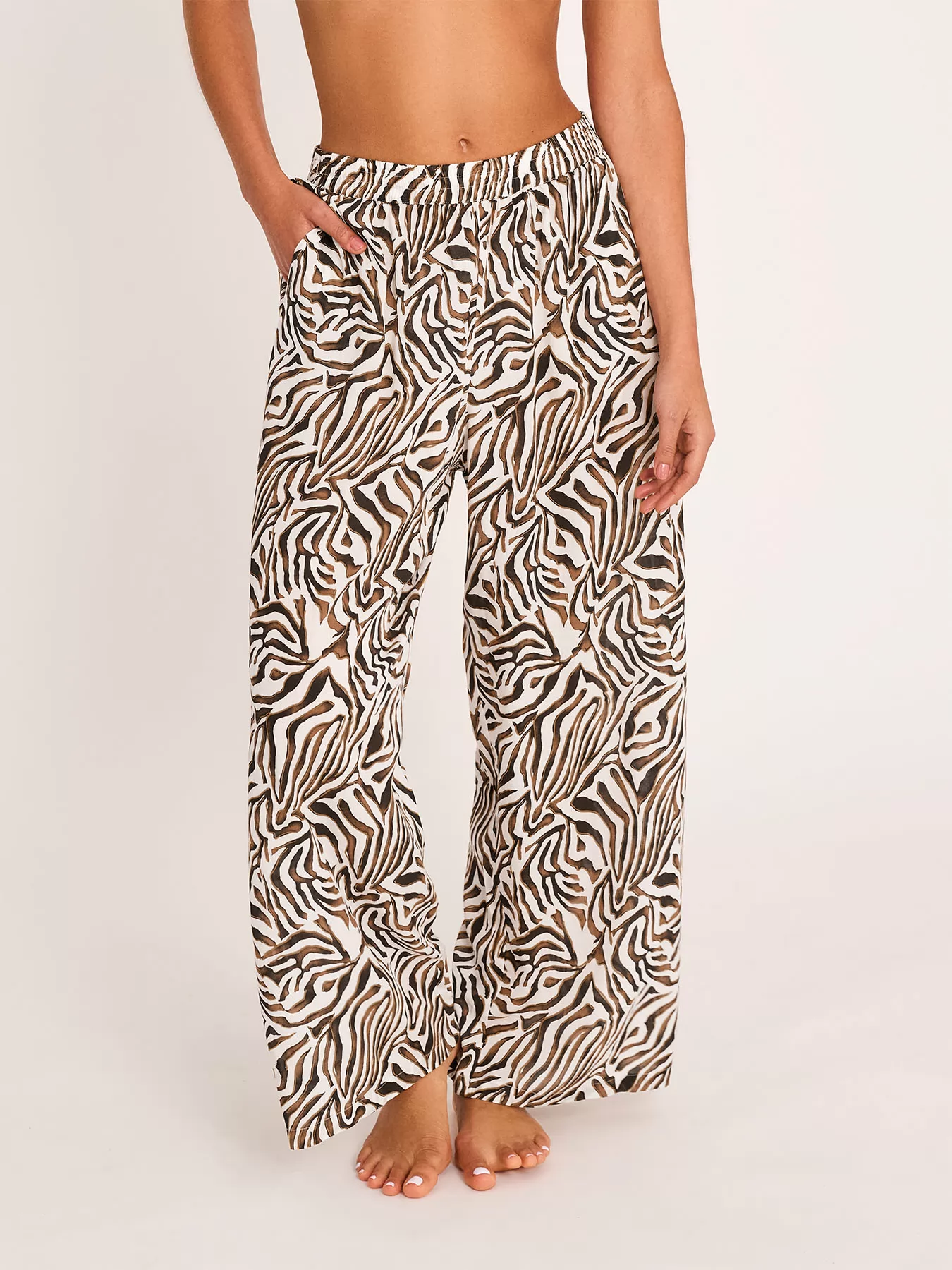 Brązowy, kremowy Spodnie plażowe Selmark BN775 - zdjęcie 1