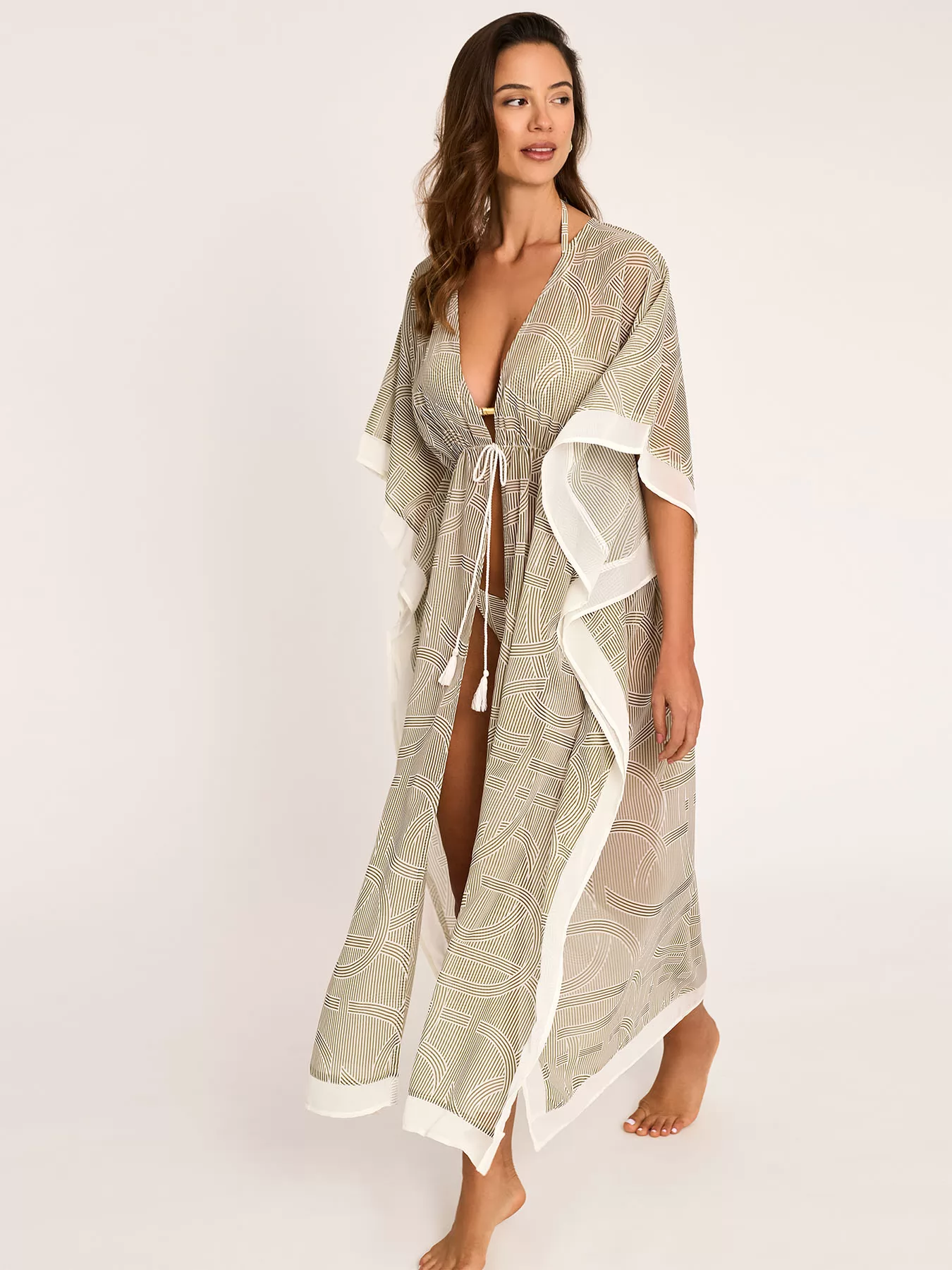 Beżowy Kimono plażowe Selmark BP090 - zdjęcie 1