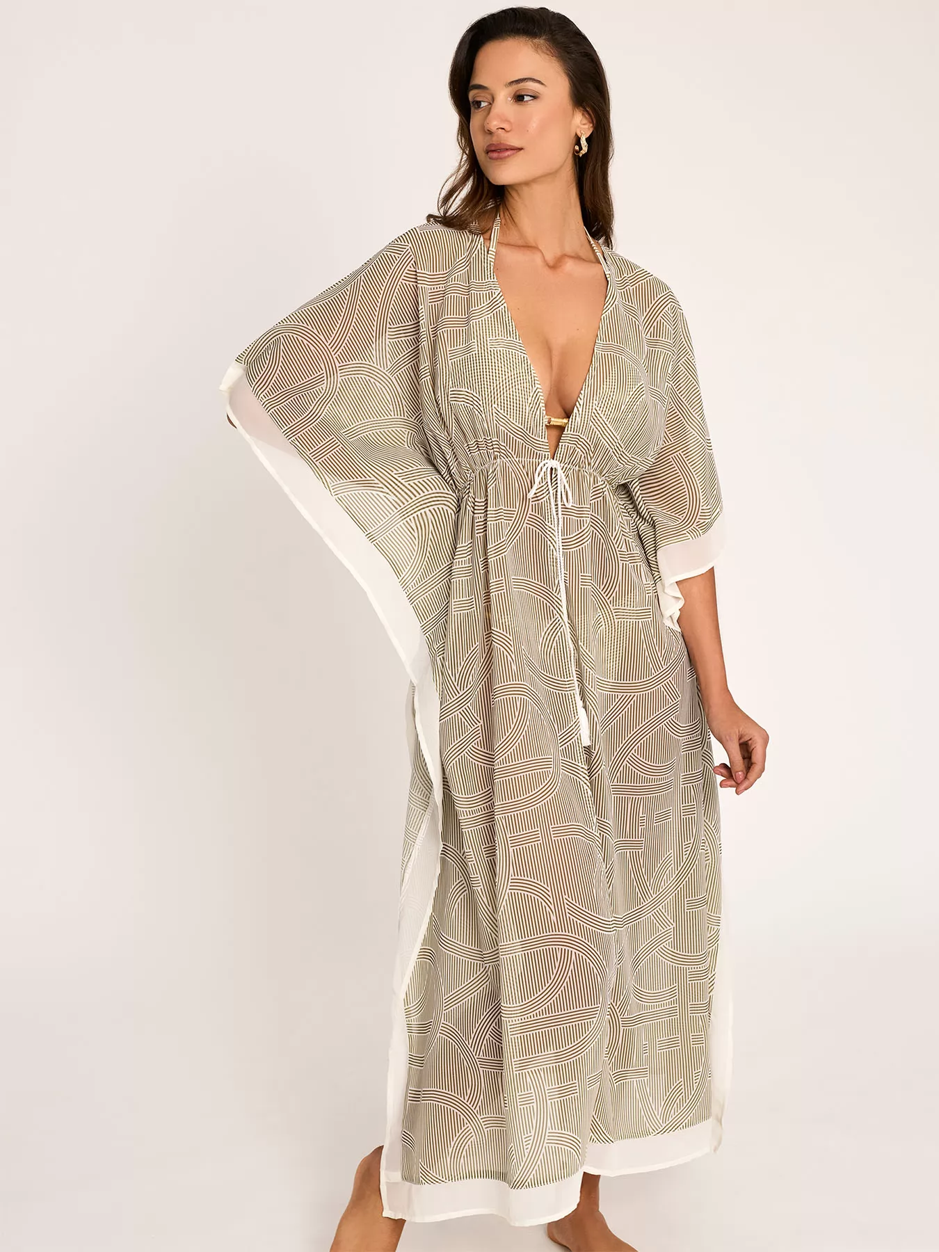 Beżowy Kimono plażowe Selmark BP090 - zdjęcie 4