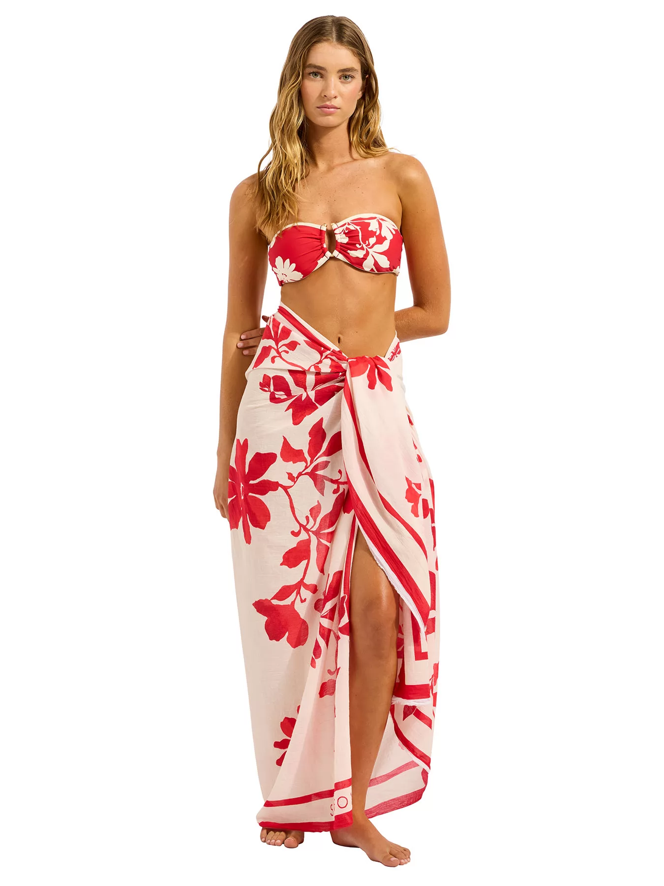 Czerwony, kremowy Pareo plażowe Seafolly Mayflower 55734-SG - zdjęcie 1