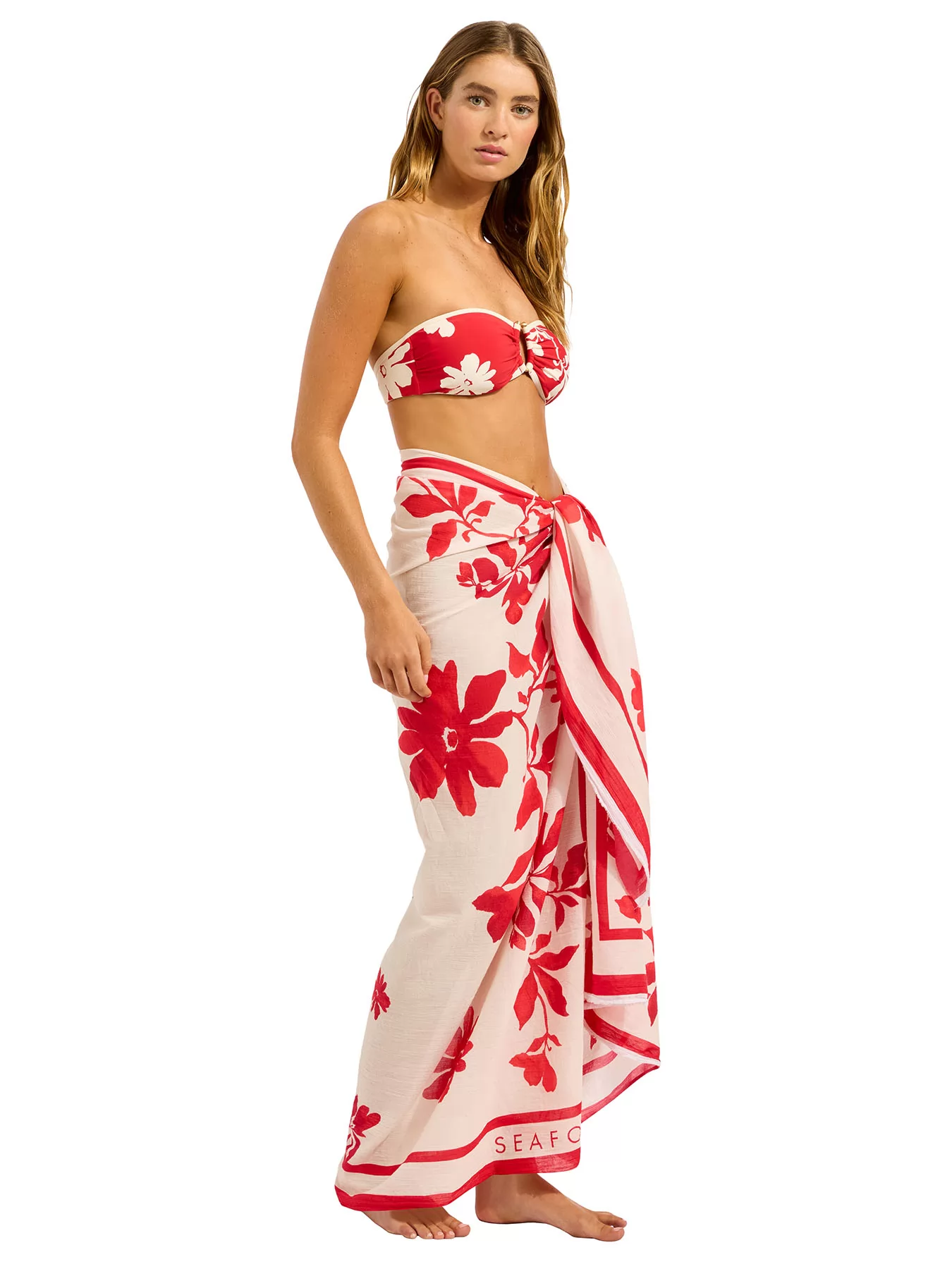 Czerwony, kremowy Pareo plażowe Seafolly Mayflower 55734-SG - zdjęcie 2