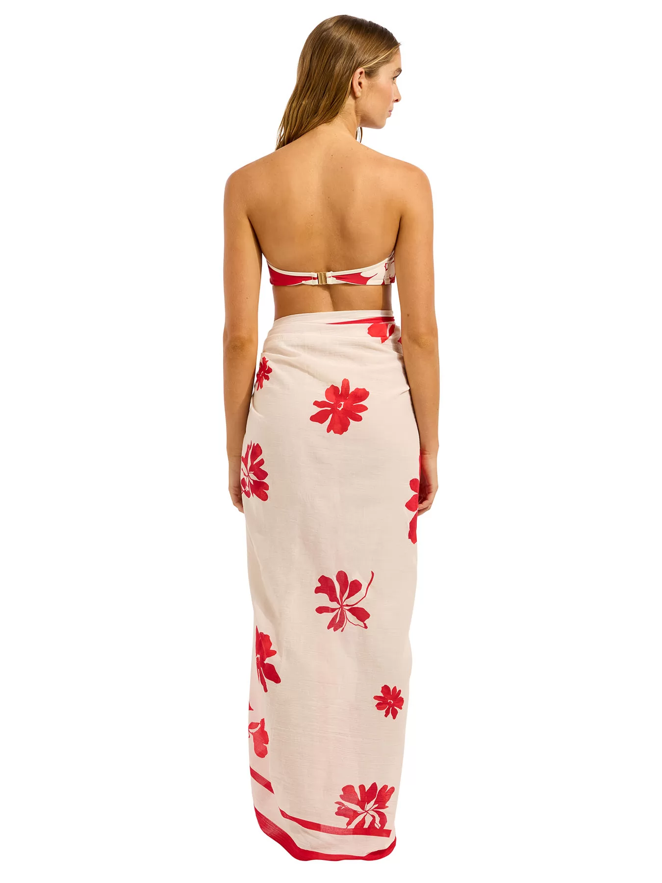 Czerwony, kremowy Pareo plażowe Seafolly Mayflower 55734-SG - zdjęcie 3