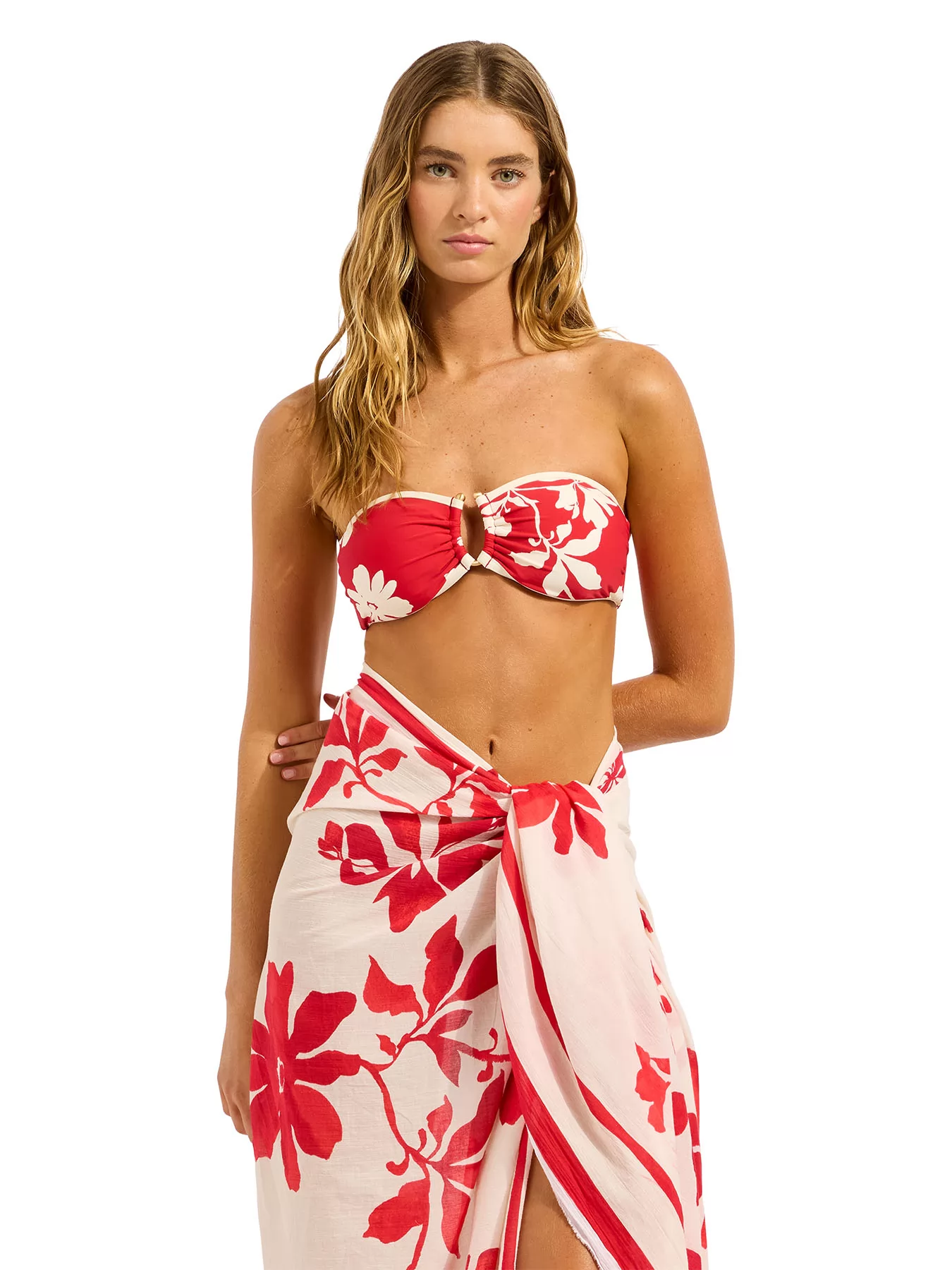 Czerwony, kremowy Pareo plażowe Seafolly Mayflower 55734-SG - zdjęcie 5