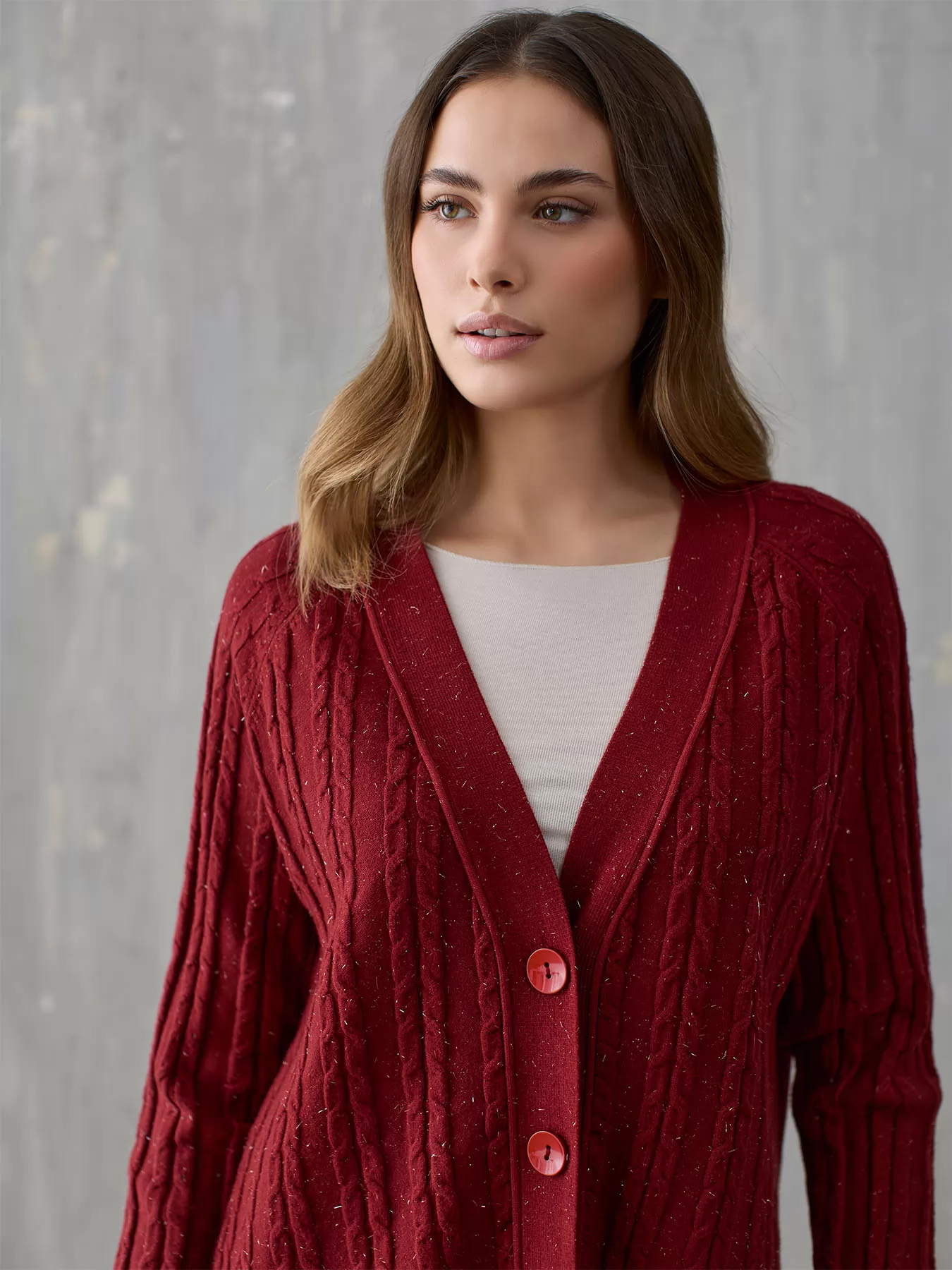 Czerwony Długi kardigan Iconique 26FW-29 - zdjęcie 3